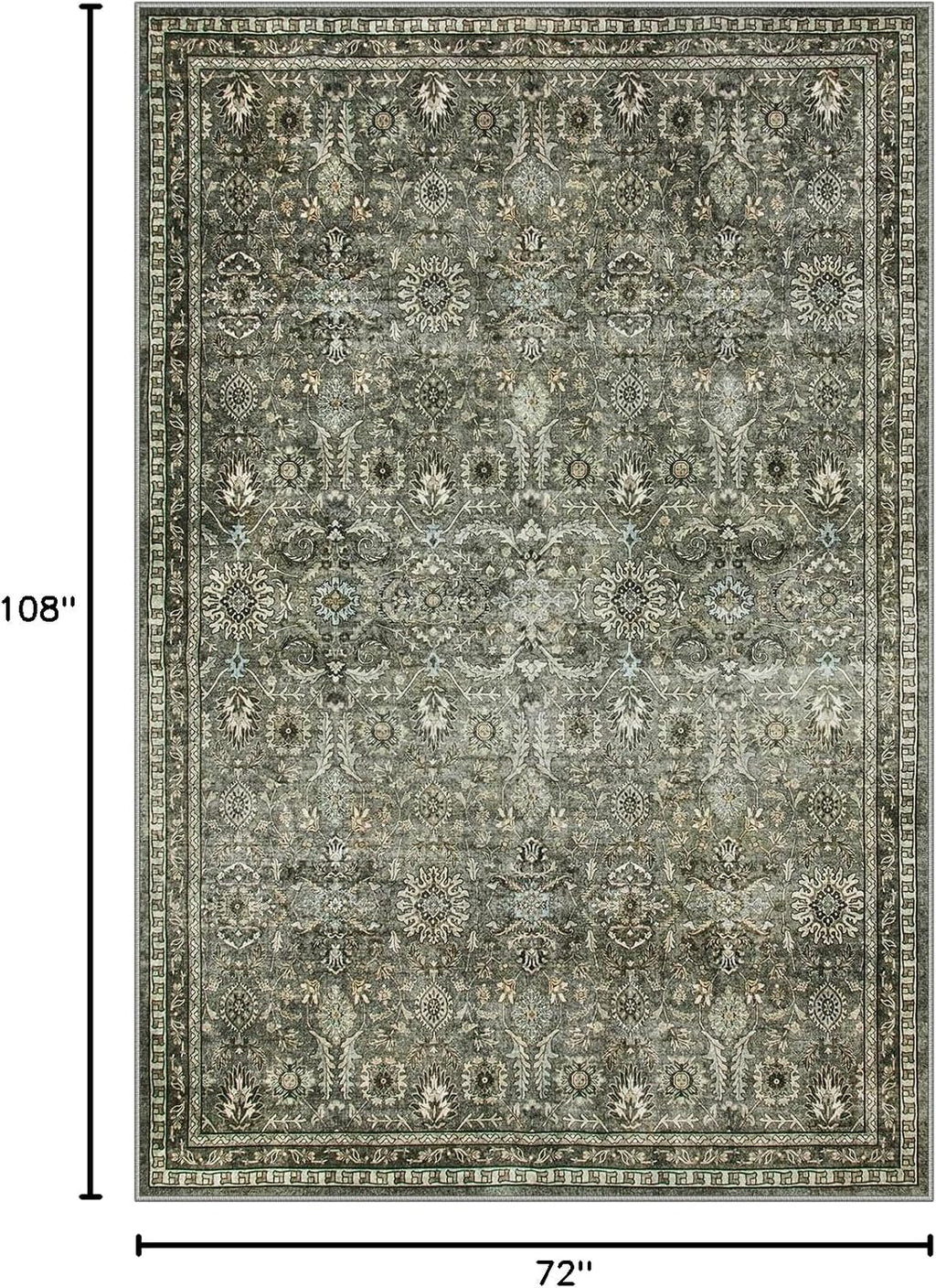 Lahome Sage Green Area Rug 6x9, Machine Washable Rugs for Living Room, Boho Vintage Soft Bedroom Carpet for Dining Room Nursery Apartment Office, Dark Green
