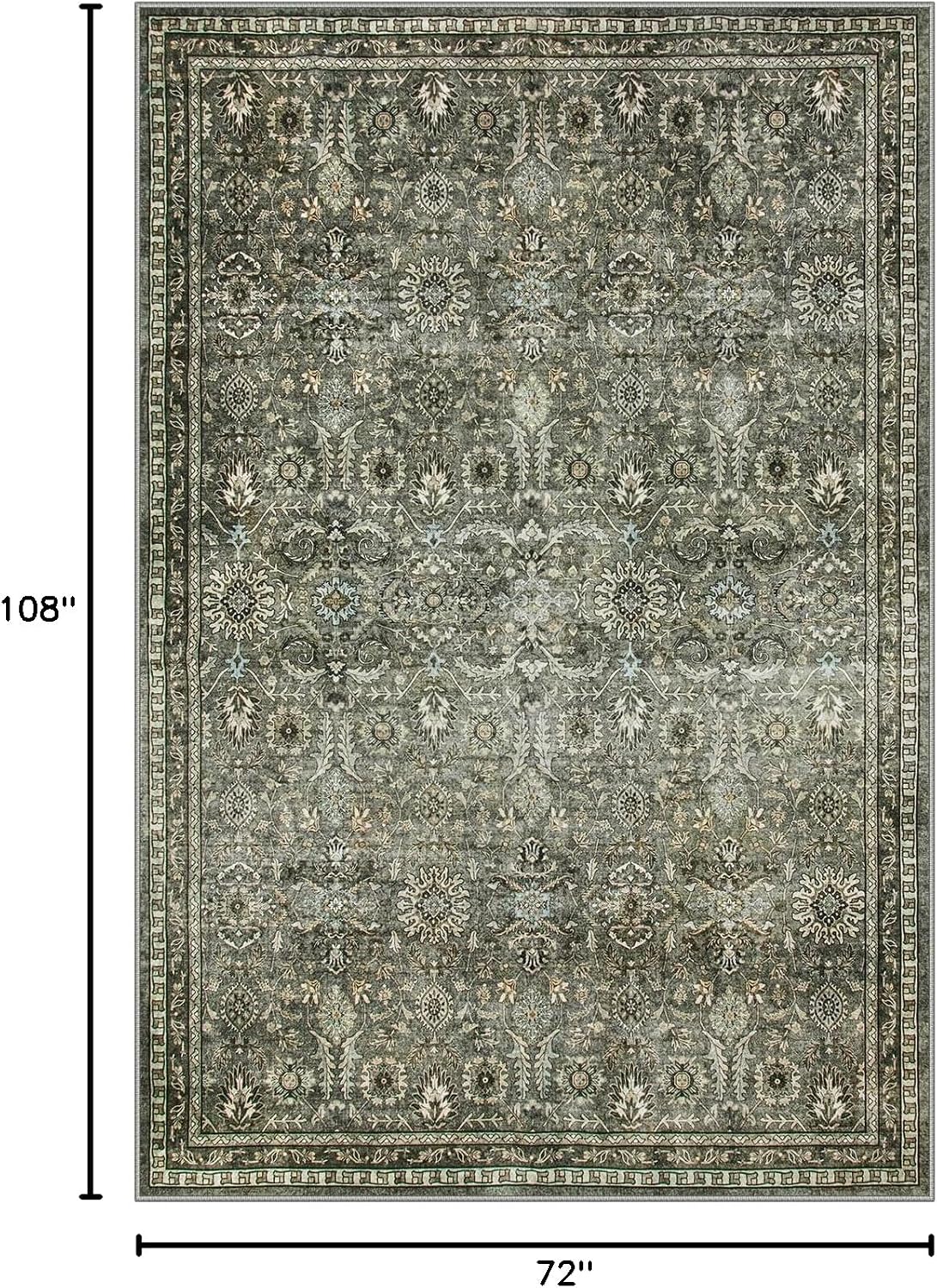 Lahome Sage Green Area Rug 6x9, Machine Washable Rugs for Living Room, Boho Vintage Soft Bedroom Carpet for Dining Room Nursery Apartment Office, Dark Green