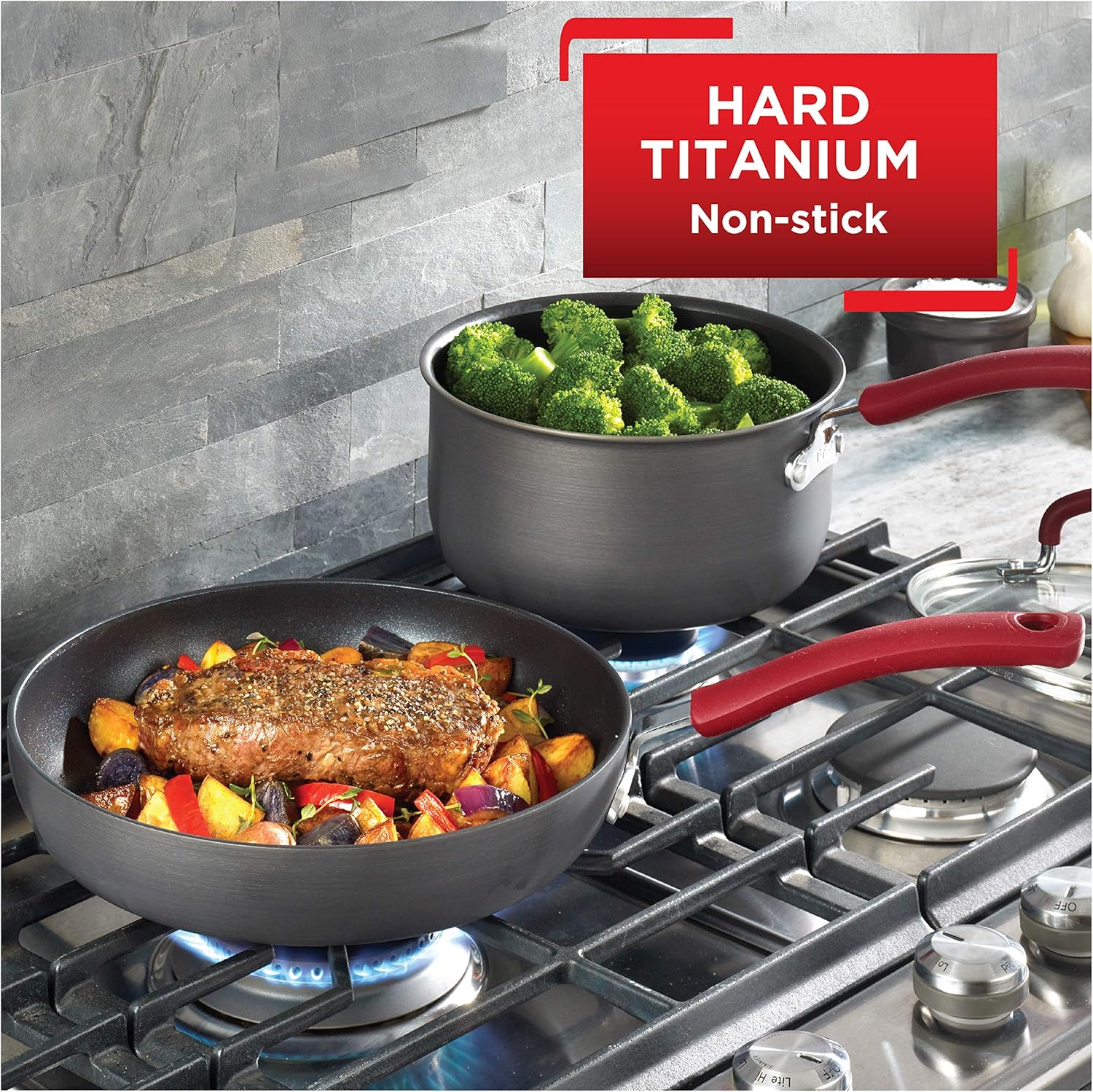 T-fal Ultimate Hard Anodized Nonstick Cookware Set 12 Piece, Oven Broiler Safe 600F, Kitchen Cooking Set w/Fry Pans, Saucepans, Dutch Oven, Kitchen Utensils, Pots and Pans, Dishwasher Safe, Black