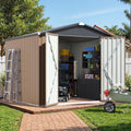 JUMMICO 8x8 FT Outdoor Storage Shed, Heavy Duty Tool Metal Sheds with Lockable Doors and Updated Frame Structure for Backyard Patio Lawn, Brown