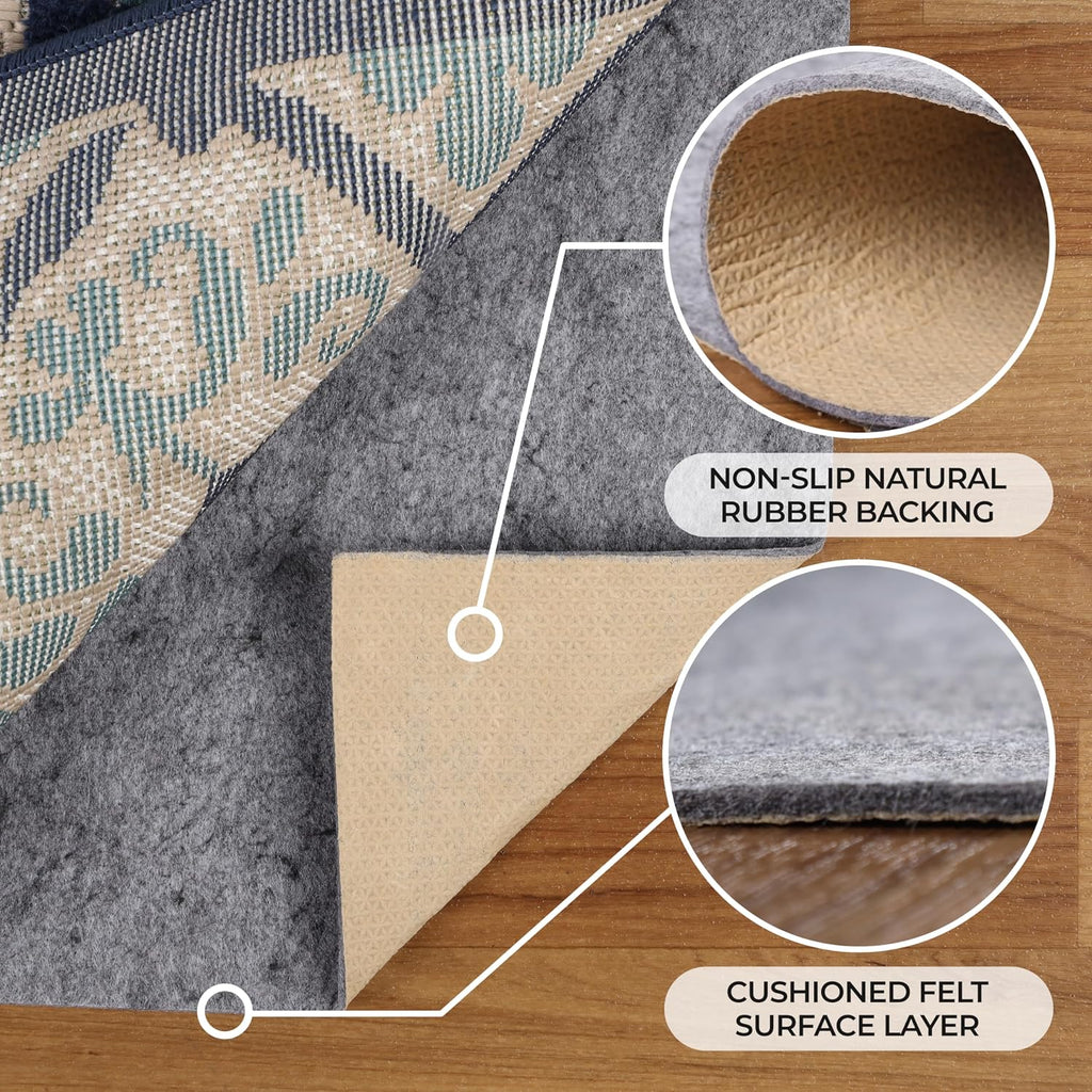 BNM Indoor Area Rug Pad, Non-Slip, Non-Skid Floor Protector, Hardwood, Tile Floor Padding, Furniture Gripper Mat, Slide Stopper, Felt and Rubber Rug Grip, with Sticky Coating for Carpet, 9' x 12'