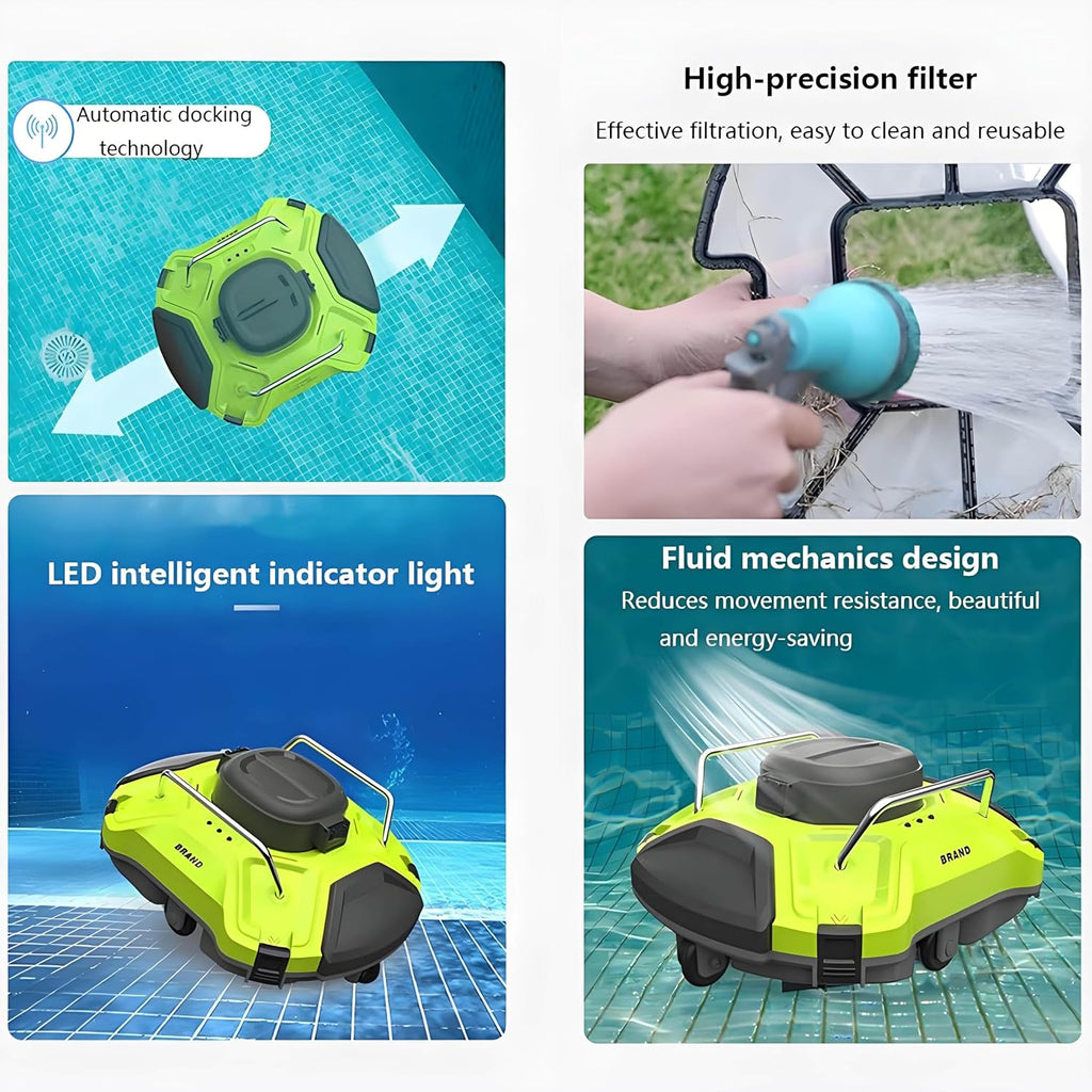 Pool Automatic Vacuum Cleaner, Cordless Robotic Pool Vacuum Cleaner, Automatic Pool Robot Cleaner Filter, Automatic Return, with Hook, 180 Min Battery Life, for Out Indoor Pool