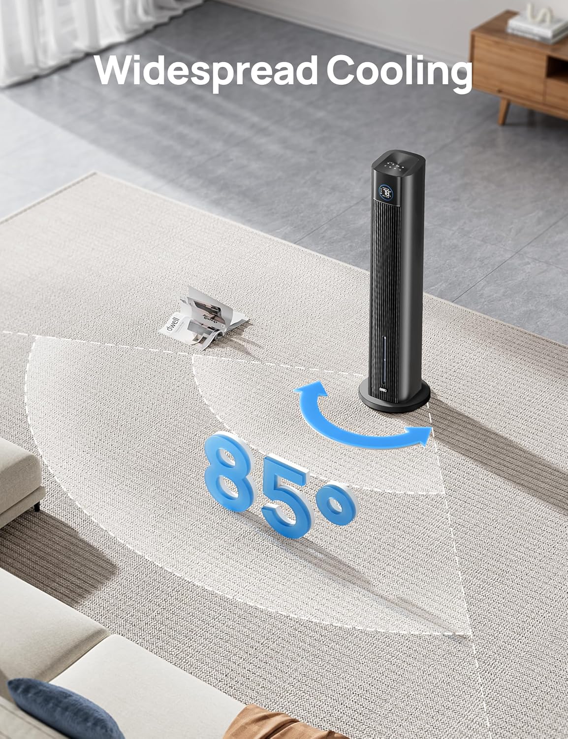 DREO Evaporative Air Swamp Cooler, 43' Cooling Fans that Blow Cold Air 2025 Upgraded, 85° Oscillating Floor Fan for Bedroom, Easy Cleaning, APP Control, Ice Packs, 4 Speeds & 4 Modes, 12H Timer, Black