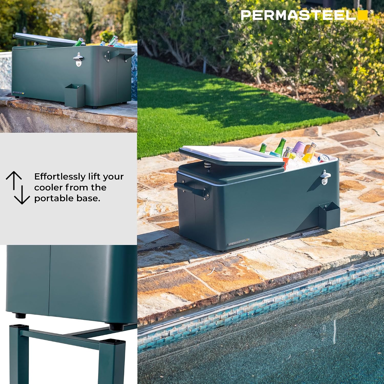 Permasteel Party Cooler with Divider, Removable Basin, Spacious 80-Qt Capacity, Chills 36hrs, Serving Tray, Rolling Ice Chest for Indoor & Outdoor