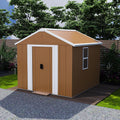 6x4 FT Heavy-Duty Outdoor Metal Storage Shed with Windows, Lockable Door & Ventilation, Weatherproof Garden Shed for Backyard, Lawn Mower, and Tool Organization (Brown, 6X4 FT)