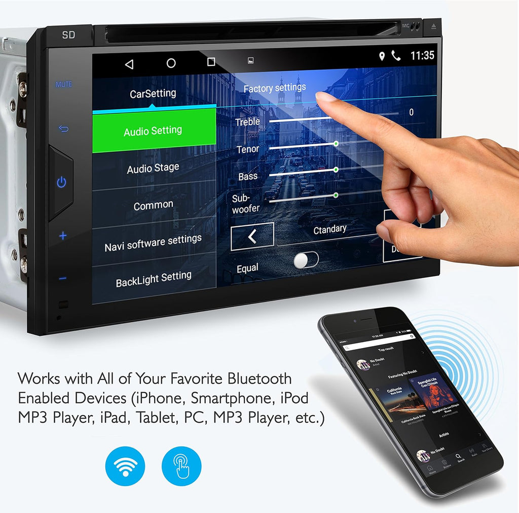 Pyle Car Stereo Receiver System - Hi-Res 6.8' Digital Display, Double DIN Android Touch Screen Monitor with Backup Cam, USB, Bluetooth & GPS Navigation, CD DVD Player, MP3, AM FM Radio with Remote