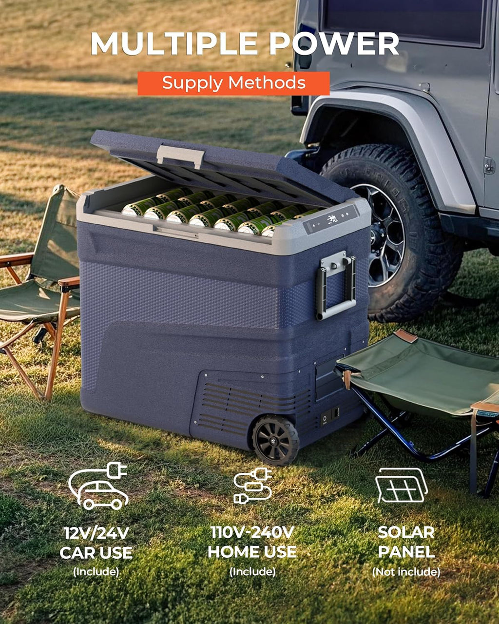 EKOJUCE 12 Volt Refrigerator Portable Fridge Freezer - 68 Quart(65L) Electric Cooler with Wheels, 12/24V DC & 100-240V AC, -4℉-68℉, APP Control, 12V Car Fridge for Camping, Boating, RV, Outdoor, Home