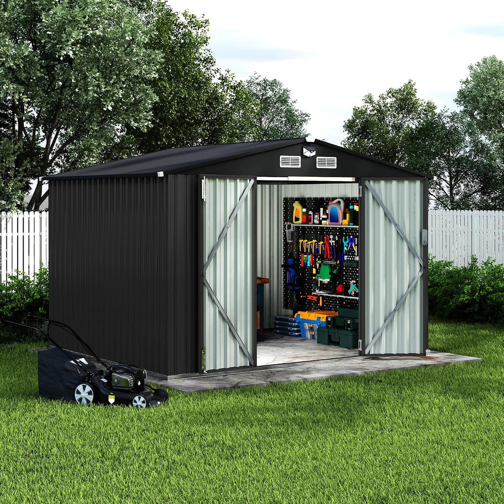 GarveeLife 8x10 Ft Outdoor Storage Sheds, Metal Garden Tool Shed for Backyard, Large Metal Sheds Outdoor Storage with Lockable Doors & Air Vents for Backyard Garden Patio Lawn