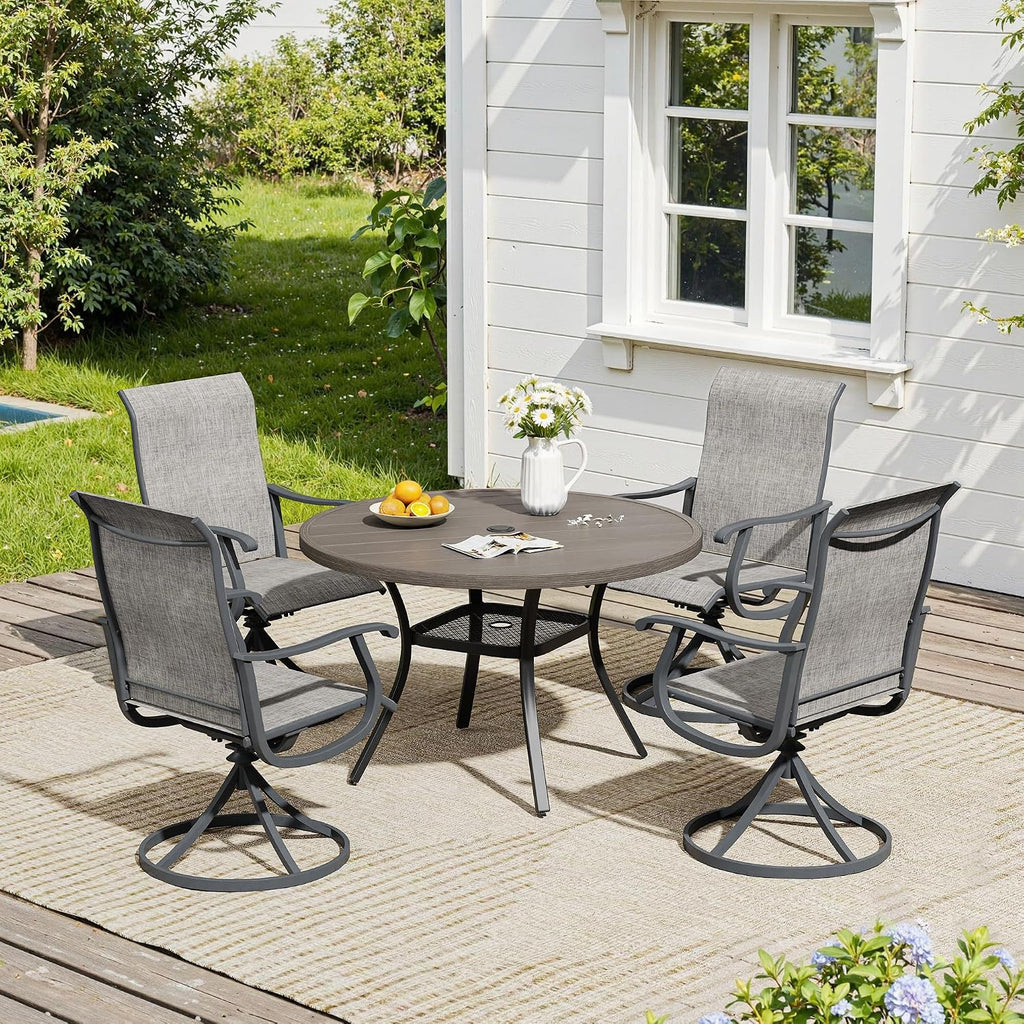 VICLLAX 5 Pieces Outdoor Dining Set, Patio Furniture Set of 4 Patio Swivel Dining Chairs and 41' Patio Round Table with Storage Shelf, Grey Chairs & Antique Grey Tabletop