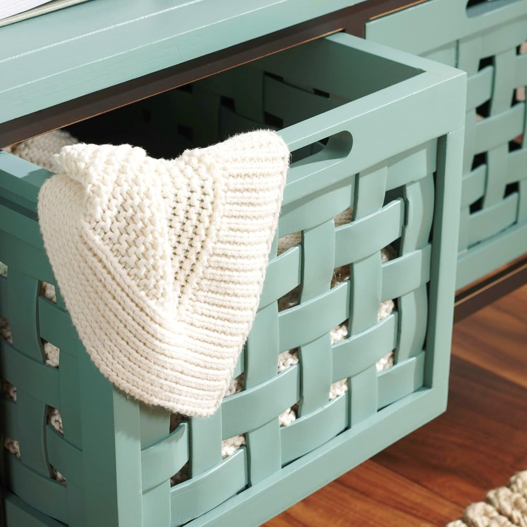 SAFAVIEH Home Collection – Isaac Dusty Green Wooden Storage Bench with Drawers, Entryway & Mudroom Seating, Iron Frame Design, Fully Assembled (AMH6530B)