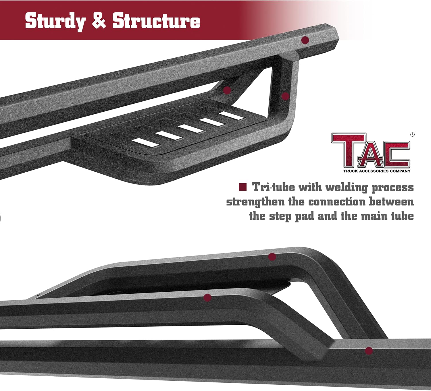 TAC Gen5 Running Boards Compatible with 2015-2026 F150 Supercrew Cab| 2022-2026 F150 Lightning EV| 2017-2026 Super Duty Crew Cab| 4' Drop Side Steps Nerf Bars| Pickup Truck| Fine Texture Black (2pcs)