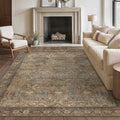 Bavni Washable Rug 10x14 Area Rug for Living Room Bedroom Dining, Washable Vintage Print Carpet, Ultra-Thin Chenille Low Pile Lightweight Rug with Non Slip Backing, Warm Taupe