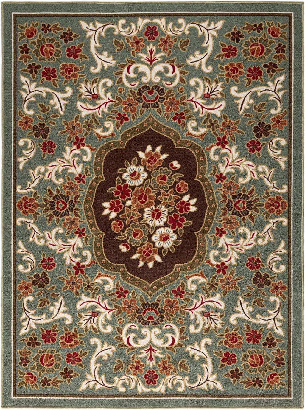 Antep Rugs Alfombras Non-Skid (Non-Slip) 6x9 Rubber Backing Modern Floral Low Profile Pile Indoor Area Rugs (Green, 6'7' x 9')