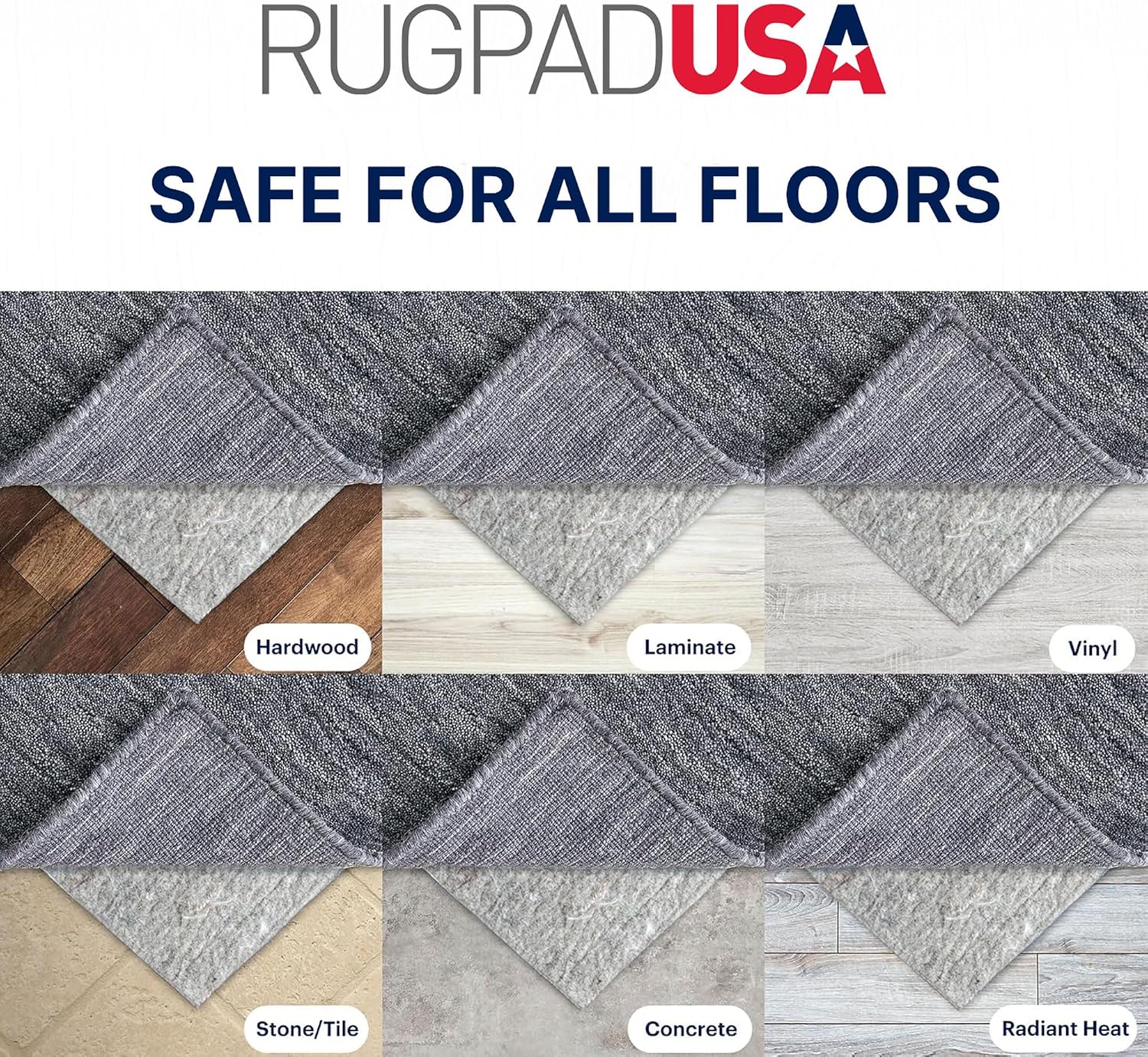 RUGPADUSA, 5'3' x 7'6', 100% Felt Rug Pad (3/8' Thick), Safe for All Floors, Low-VOC, Made in the USA, 2-Year Warranty