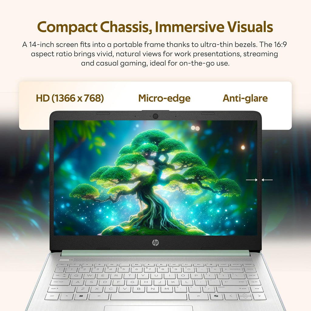 HP Stream 14' HD Student&Business Laptop with AI Copilot, Intel Processor N150, 4GB RAM, 1.12TB Storage (128GB UFS + 1TB Docking Station), 1 Year Office 365, Intel Graphics, Win 11, Willow Green