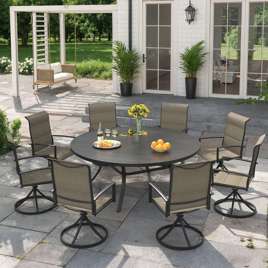 VICLLAX 53' Round Patio Dining Table for 6-8, Metal Outdoor Dining Table with Umbrella Hole for Garden, Patio, Balcony, Black