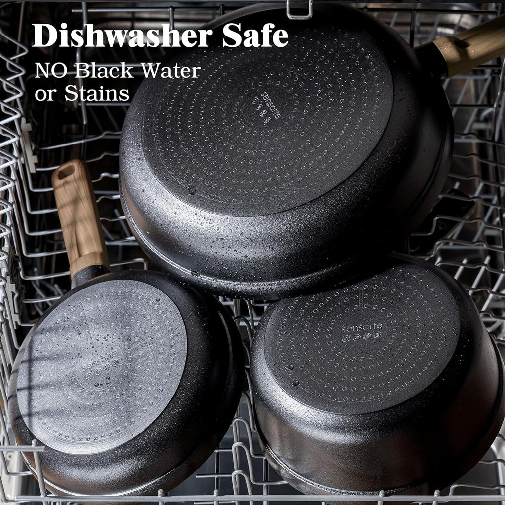 SENSARTE 20Pcs Nonstick Pots and Pans Set, Black Non Stick Cookware Set, Healthy Kitchen Cooking Set, Induction Compatible, Dishwasher Safe, PFOA/PFOS Free