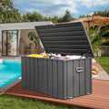 Domi Deck Box Outdoor Storage Box 120 Gallon, Large Metal Storage Cabinet with Resin Lid, Waterproof Lockable Patio Storage Box for Cushions Garden Tools Pool-Supplies, Dark Grey