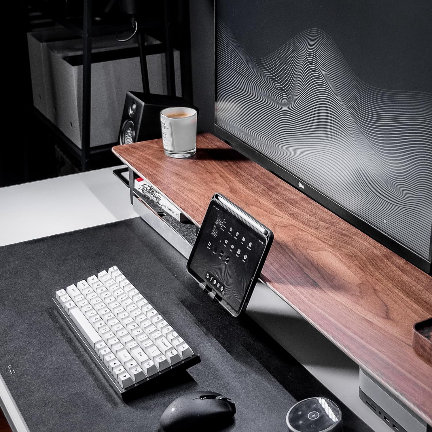 Raico Desk Cockpit Shelf Monitor Stand System Dual Screen Setup Wood Large Desk Accessory Organizer Unit (Walnut, Full Length v2 | 45.7 Inches)