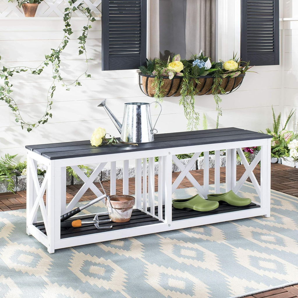 SAFAVIEH Outdoor Collection Branco Dark Slate Grey Bench