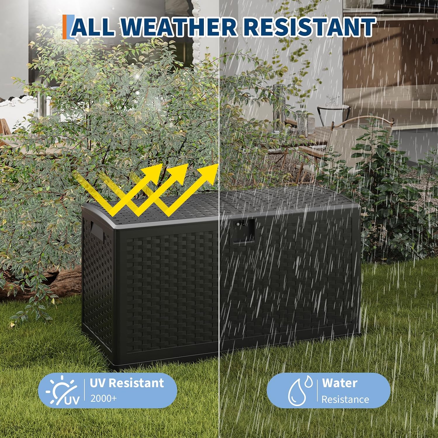 GarveeLife 73 Gallon Resin Deck Box, Weatherproof and UV Resistant Outdoor Storage Box, Lockable Outdoor Storage Bin for Patio Cushions, Garden Tools, Pool Supplies, Package Delivery, Black