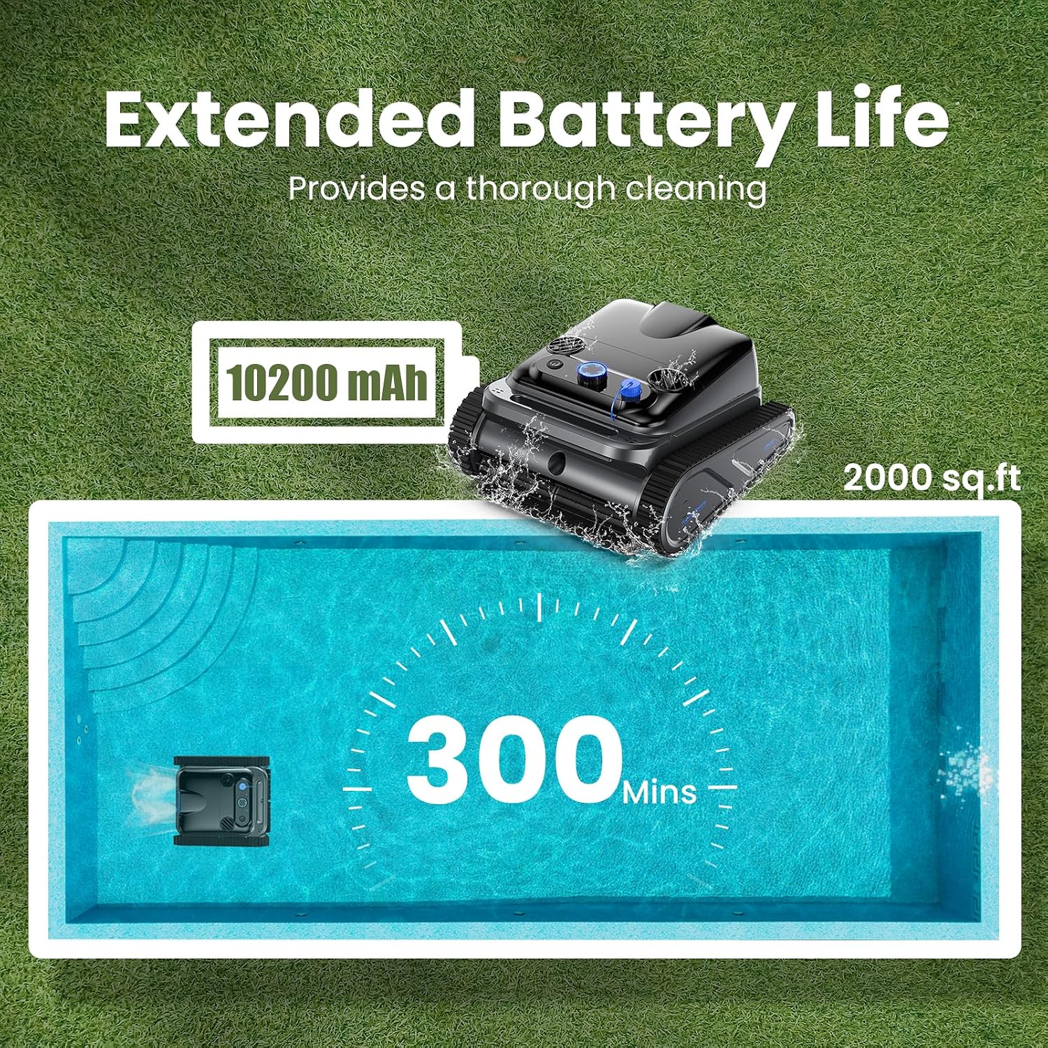 Y50 Cordless Robotic Pool Vacuum – Powerful Suction, Wall Climbing Pool Cleaner, Pool Floors, Drain & Walls & Waterline, Cleaning Up to 2000 Sq.ft, 5 Hours Battery Life, Auto Parking, Edge Retrieval