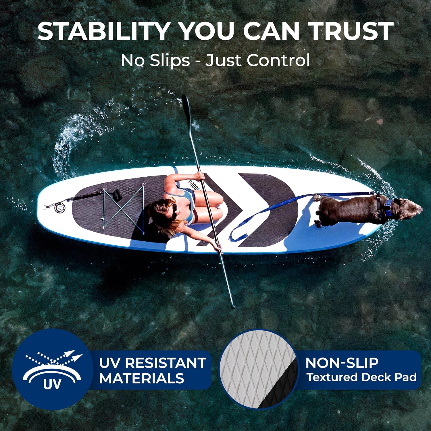 SereneLife 11'6' Supersized Inflatable Paddle Board with Pet-Friendly Design – Stable 35' Wide SUP, 485 lb Capacity, Non-Slip EVA Deck, Complete Kit with Paddle, Pump, Leash, Fins & Backpack