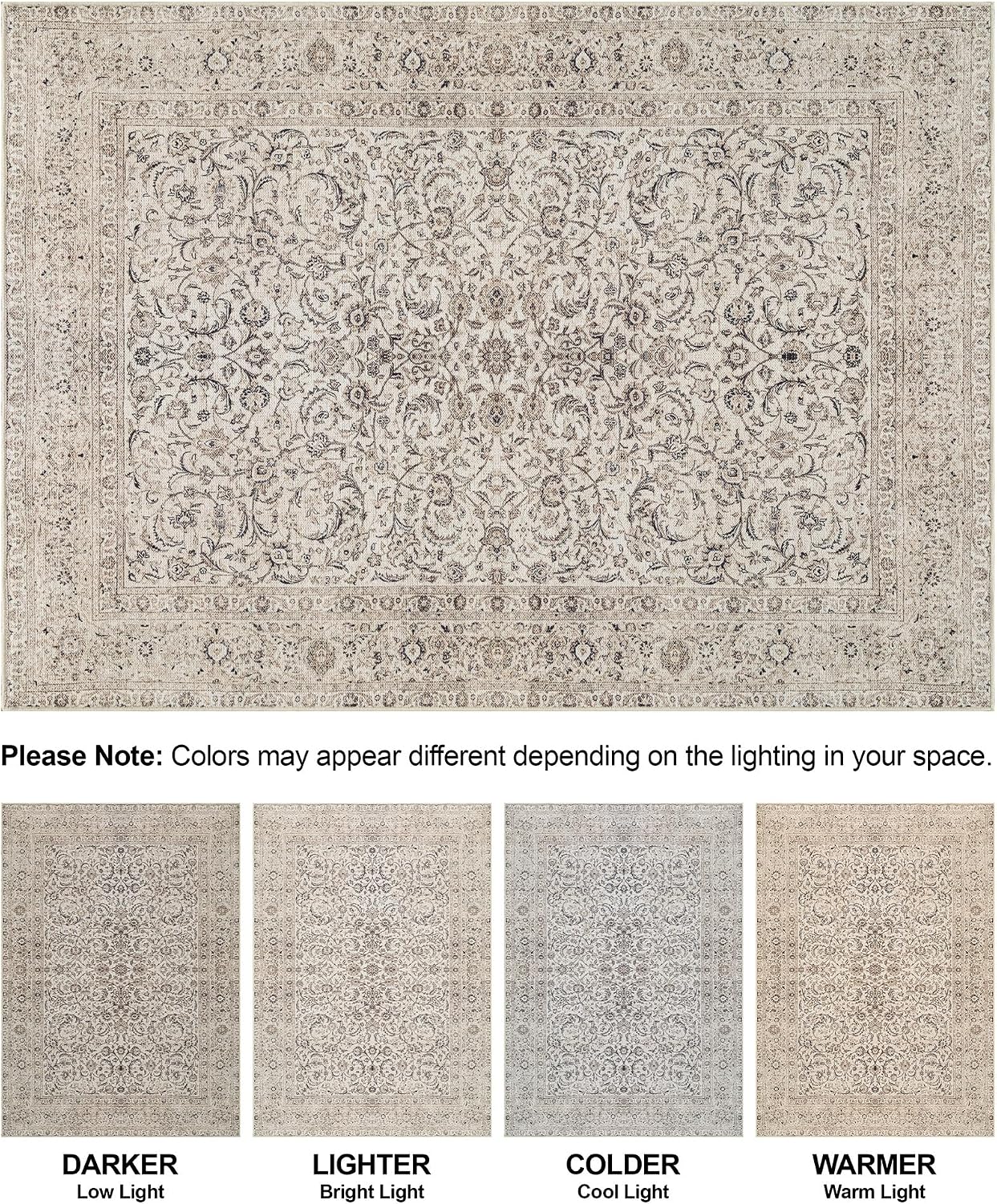Bloom Rugs Washable Non-Slip 9' x 12' Rug - Beige/Off White Traditional Bordered Area Rug for Living Room, Bedroom, Dining Room, and Kitchen - Exact Size: 9' x 12'