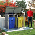 YOPTO Outdoor Storage Shed Metal Trash Can Storage,54 Cu.Ft Garbage Can Storage Shed W/Lid Chain,Hydraulic Mechanism & Pneumatic Spring Support Rods,for 2 Trash Bins,Bike,Garden Tools,Light Gray