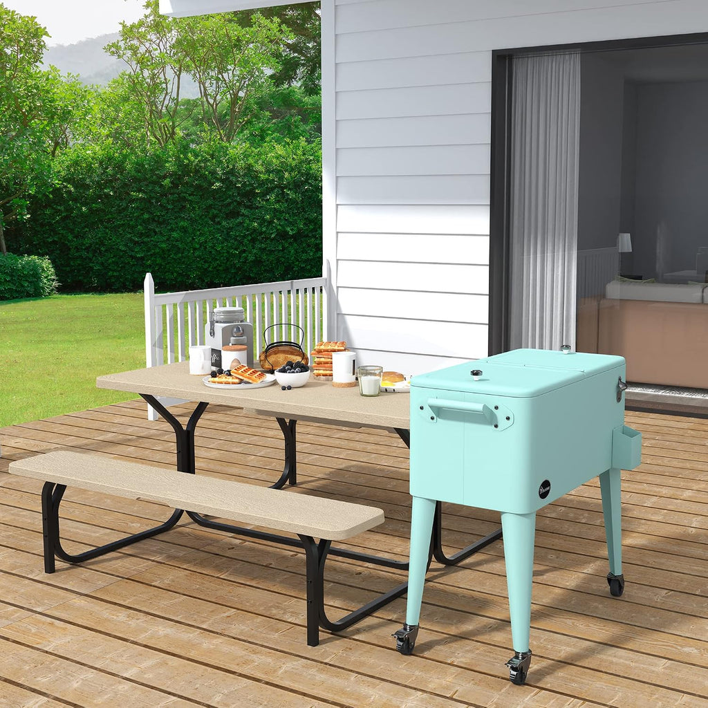 YITAHOME 80 Quart Patio Cooler Cart with Bottle Opener Drainage, Portable Rolling Beverage Cart for Pool Deck Party Cookouts
