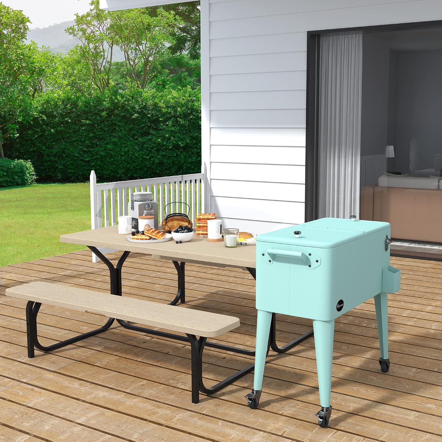 YITAHOME 80 Quart Patio Cooler Cart with Bottle Opener Drainage, Portable Rolling Beverage Cart for Pool Deck Party Cookouts