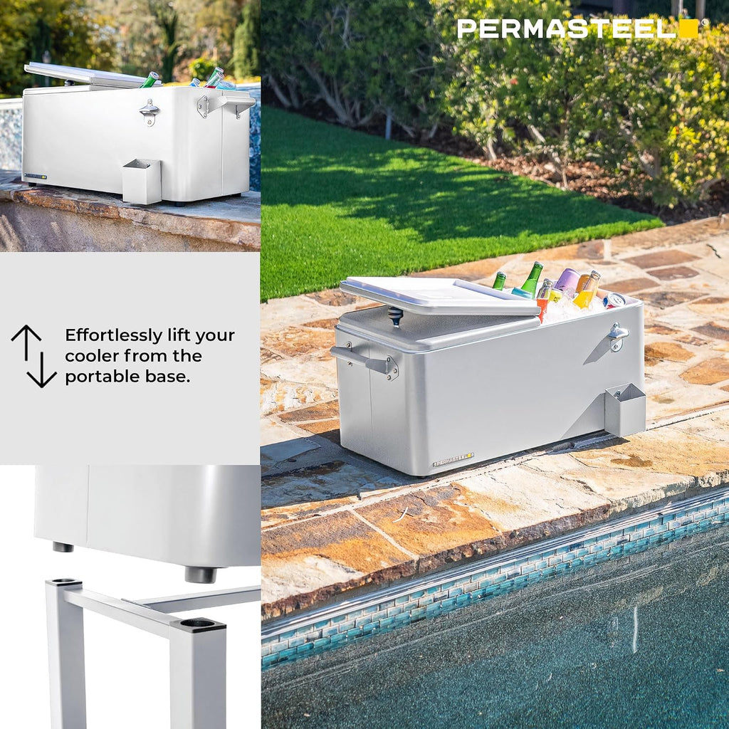 Permasteel Party Cooler with Divider, Removable Basin, Spacious 80-Qt Capacity, Chills 36hrs, Serving Tray, Rolling Ice Chest for Indoor & Outdoor
