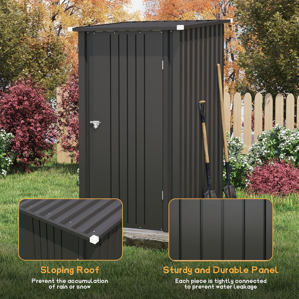 Patiowell 3x3 FT Storage Shed, Outdoor Metal Small Sheds with Lockable Door and Sloping Roof, Waterproof Outside Utility Garden Tool Shed for Patio Lawn Backyard, Black