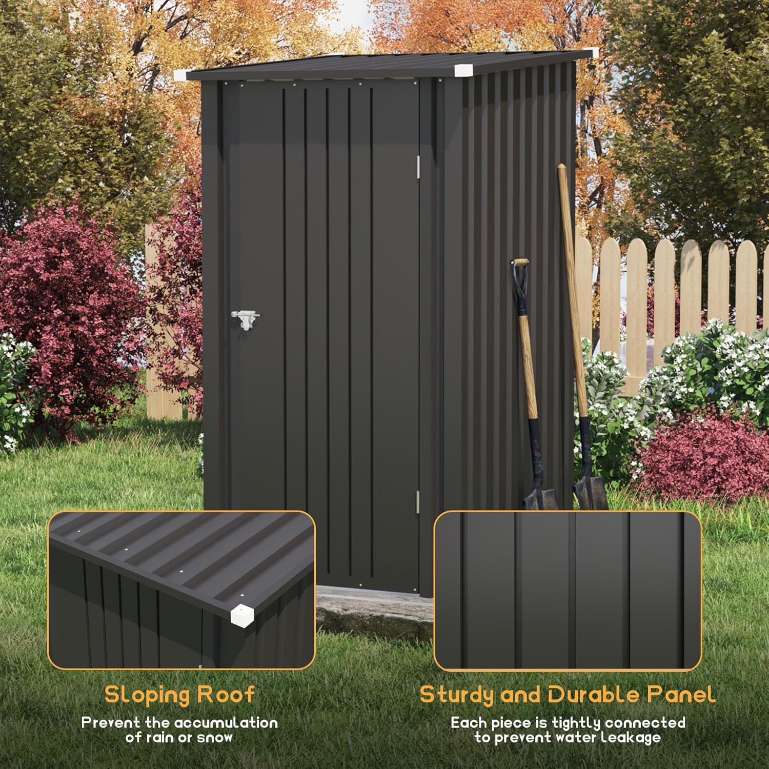 Patiowell 3x3 FT Storage Shed, Outdoor Metal Small Sheds with Lockable Door and Sloping Roof, Waterproof Outside Utility Garden Tool Shed for Patio Lawn Backyard, Black