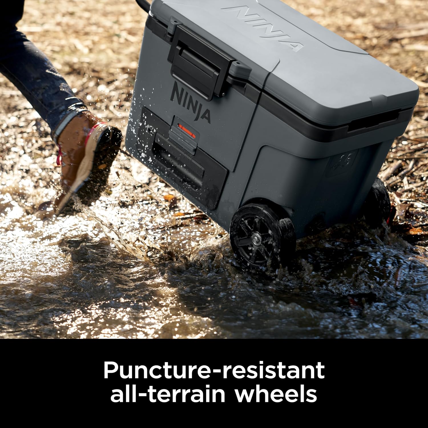 Ninja | Cooler | FrostVault 45QT Cooler with Wheels | Insulated with Temp Dry Storage Drawer | Keeps Ice Cold for Days | for the Beach, Camping, Picnics & More | Grey | FB245CG