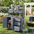 65' H Large Patio Potting Bench, Farmhouse Garden Workstation with 6 Drawers, Bottom Cabinet and Side Hook, Adjustable Shelf, Fir Wood Frame Outdoor Kitchen Island (Gray/101)