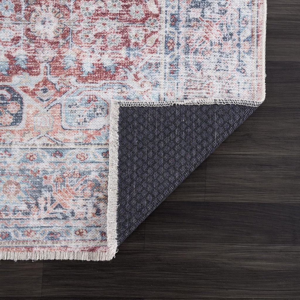 Bloom Rugs Caria Washable Non-Slip 8x10 Rug - Brick/Dark Blue Traditional Area Rug for Living Room, Bedroom, Dining Room, and Kitchen - Exact Size: 7'8' x 10'