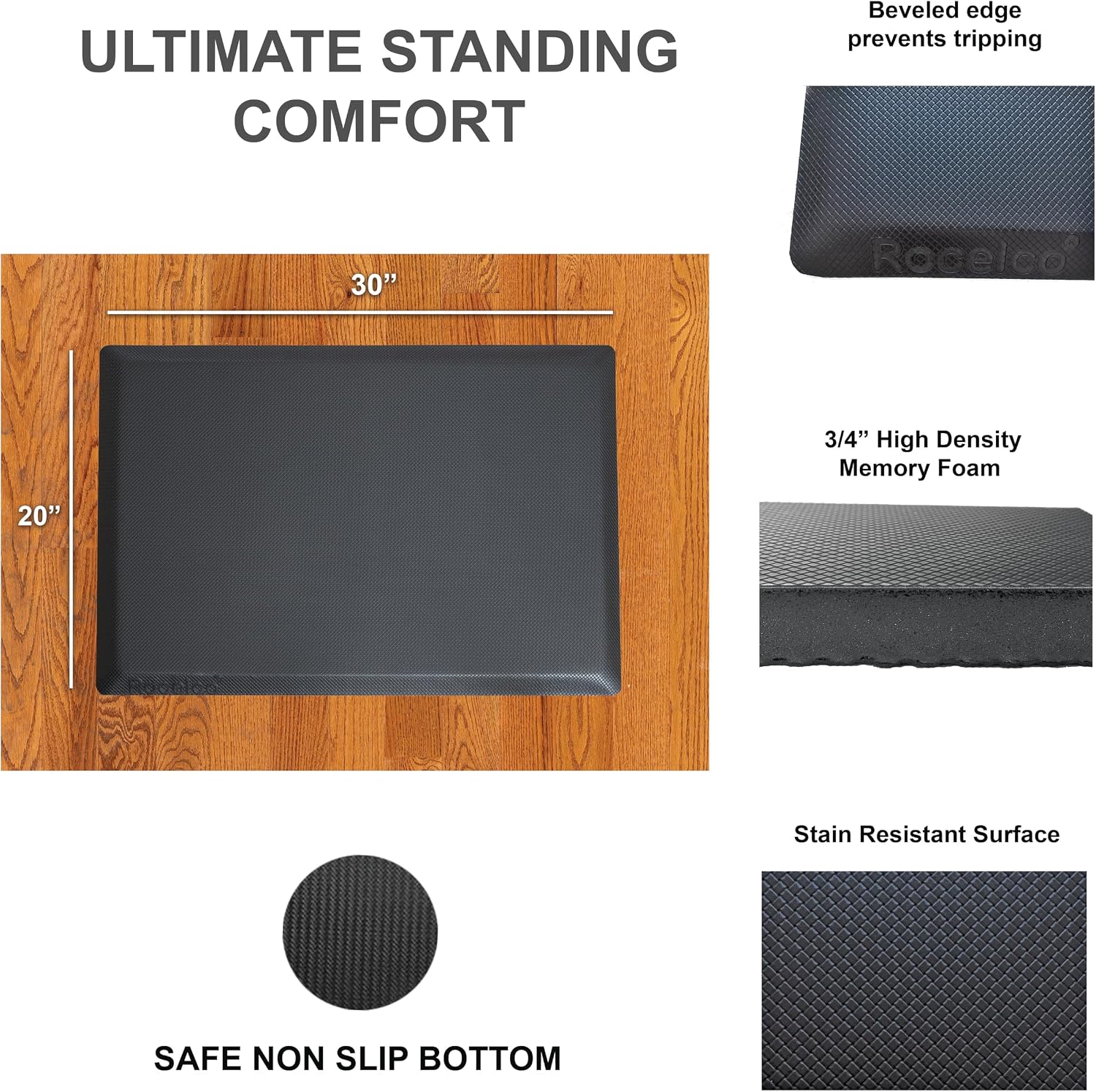 Rocelco 40' Height Adjustable Standing Desk Converter with AC Outlet USB Charger and Anti-Fatigue Floor Mat - Sit Stand Up Tabletop Riser - Sliding Keyboard Tray - Black (R DADRB-40-ACUSB-MAFM)