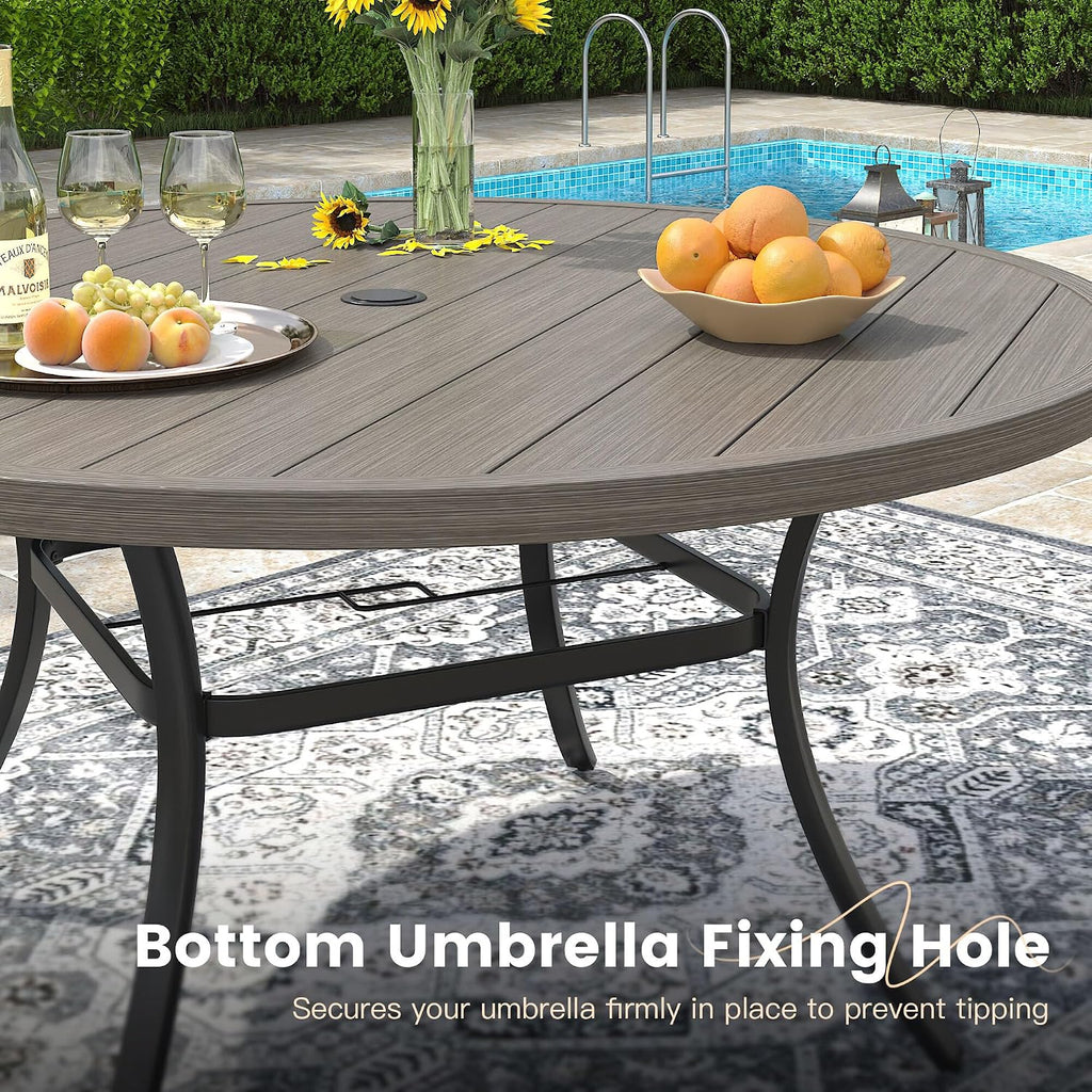 VICLLAX 50' Outdoor Round Patio Dining Table for 4-6, All Weather Metal Dining Table with Umbrella Hole for Deck Lawn Garden Backyard, Grey