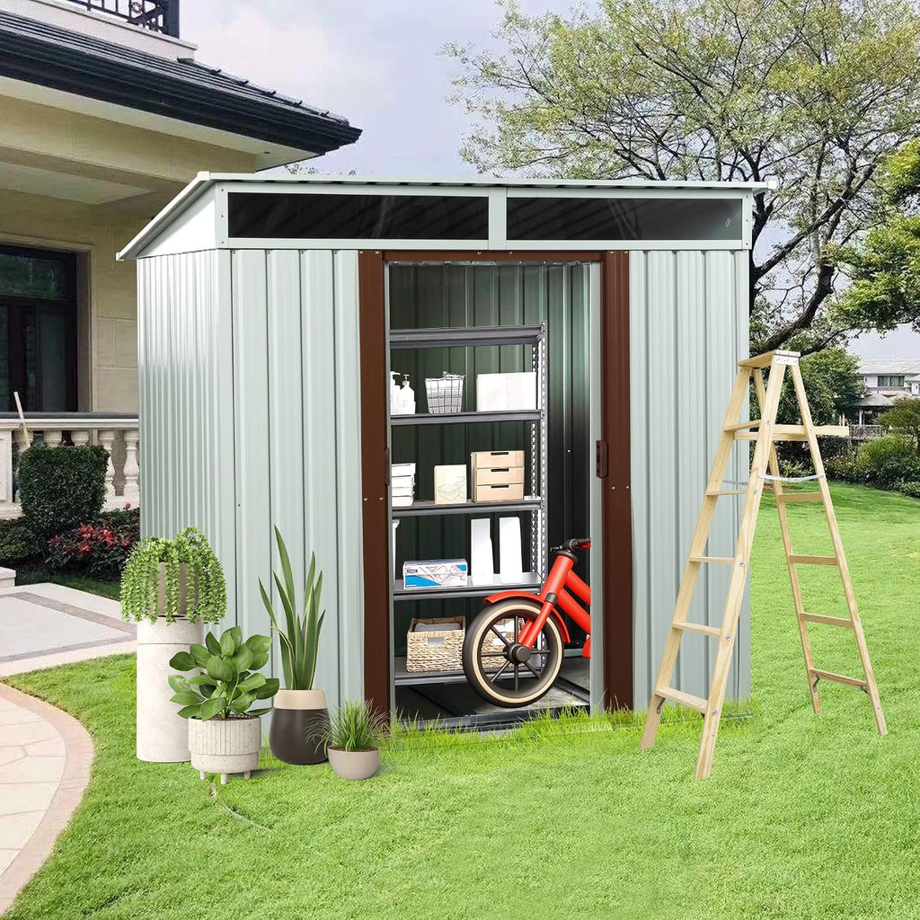 6 x 5 FT Outdoor Metal Storage Shed with Window and Punched Vents,Heavy Duty Storager House w/Sliding Doors & Padlock,Large Waterproof Tool Sheds for Garden,Backyard,Lawn,White