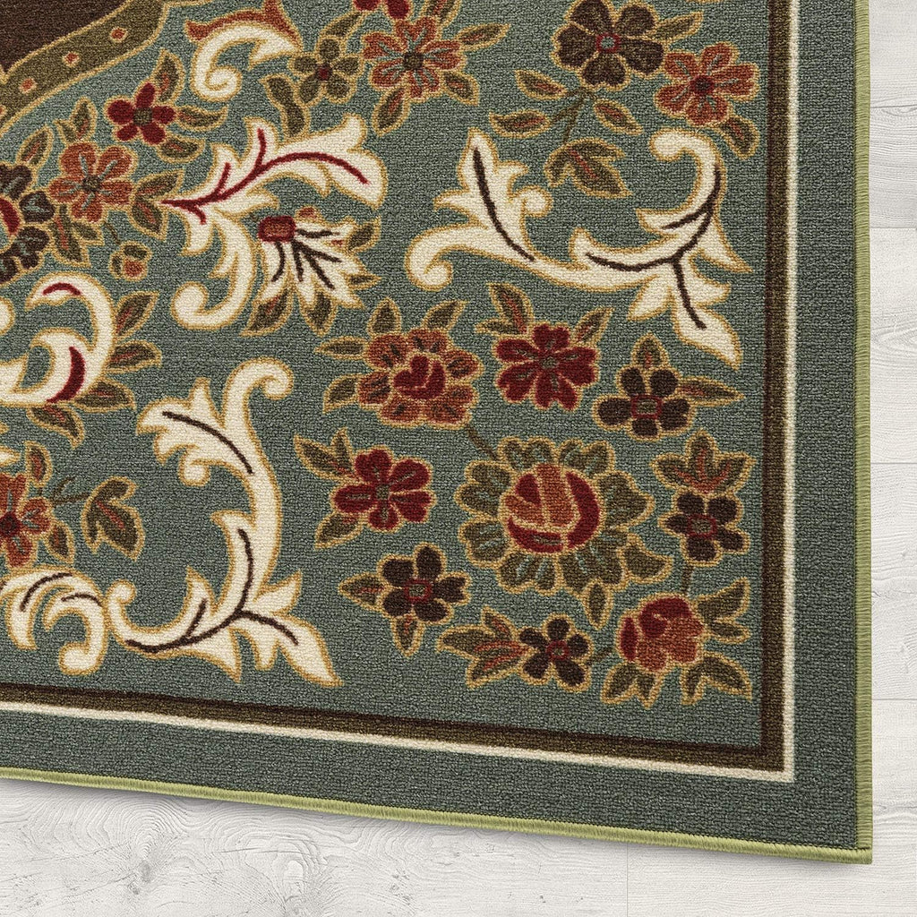 Antep Rugs Alfombras Non-Skid (Non-Slip) 6x9 Rubber Backing Modern Floral Low Profile Pile Indoor Area Rugs (Green, 6'7' x 9')