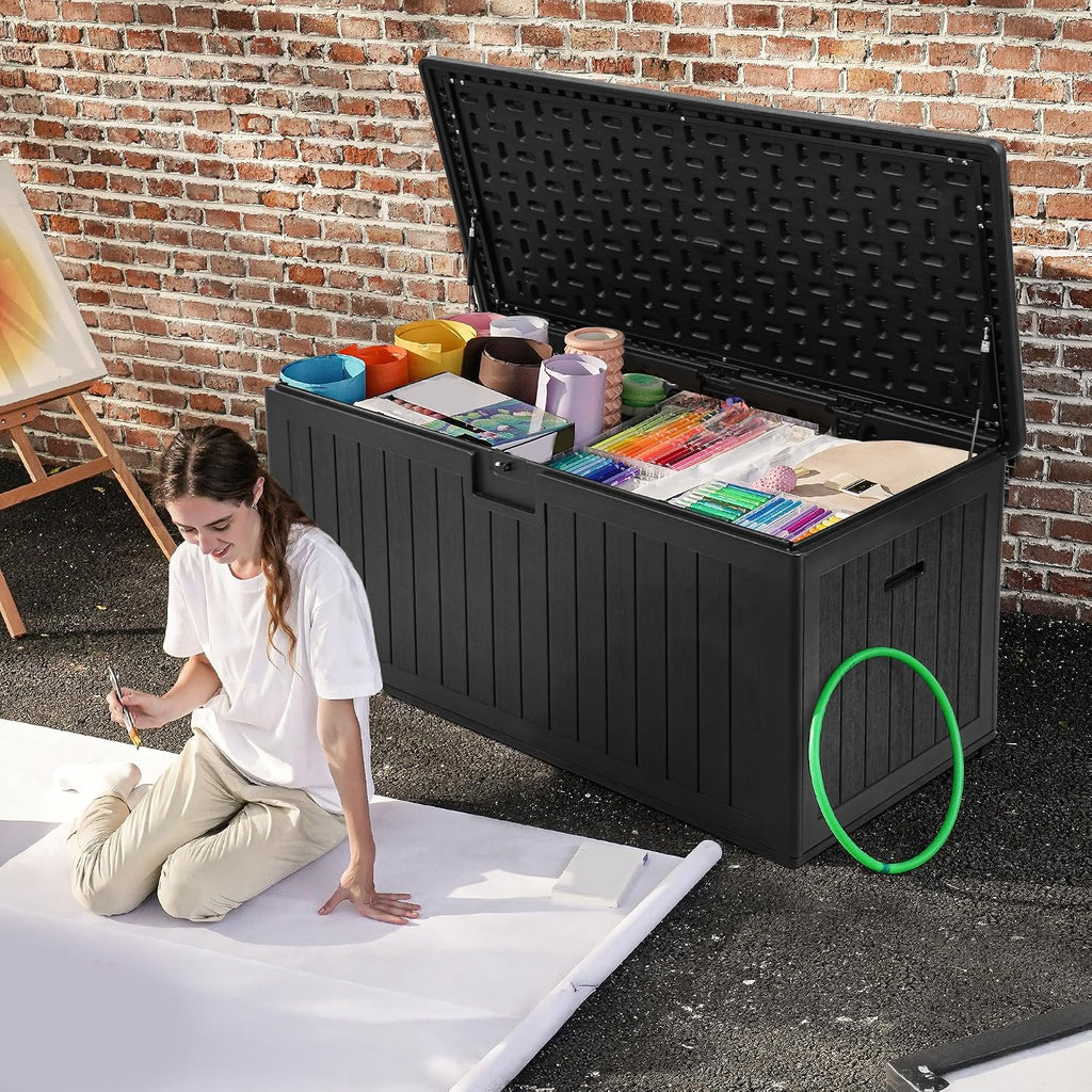 DWVO 180 Gallon Double-Wall Deck Box, XL Large Resin Outdoor Storage Box, Lockable & Waterproof, Double as Seating, 1000lbs Capacity (Black)