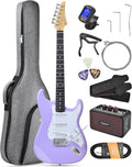 Leo Jaymz Beginner Electric Guitar 39' Kit with Portable Amplifier, Padded Gig Bag, Digital Tuner，Capo，Strap，Picks，Classic SSS Pickups (Lavender)