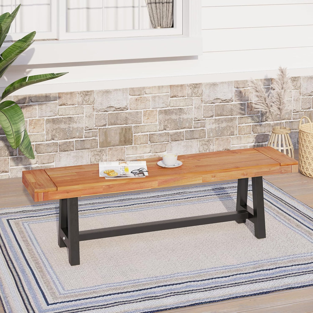 Sophia & William Outdoor Bench Garden Bench Wood 63', Patio Dining Bench Weatherproof, Wooden Park Front Porch Benches for Outside, Backless Acacia Wood Bench Long Narrow Clearance, Teak