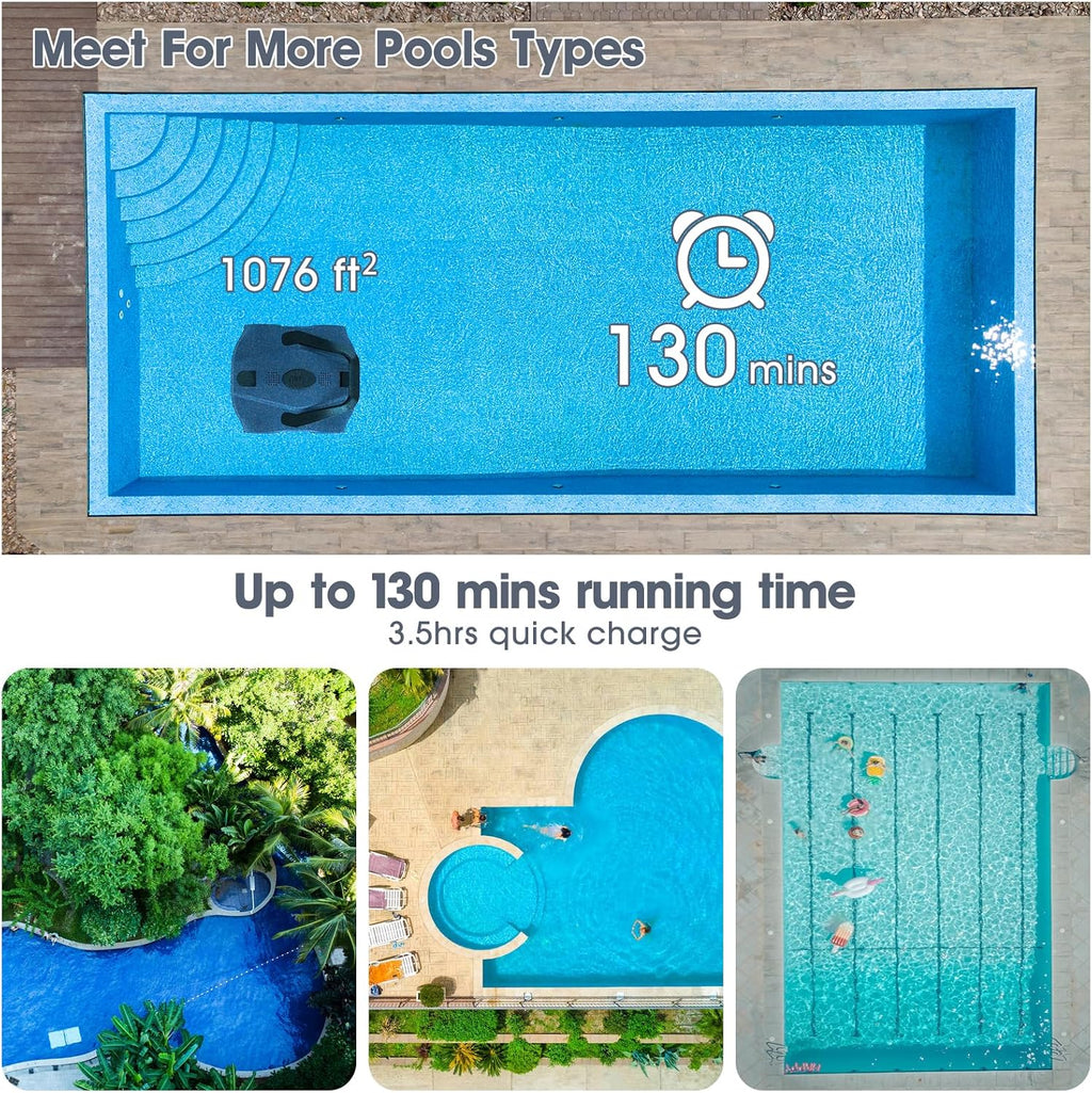 Wireless Swimming Pool Cleaning Robot, with A Battery Life of 130 Minutes and A Maximum Coverage Area of 1,076 Square Feet, is Suitable for Underground Swimming Pools