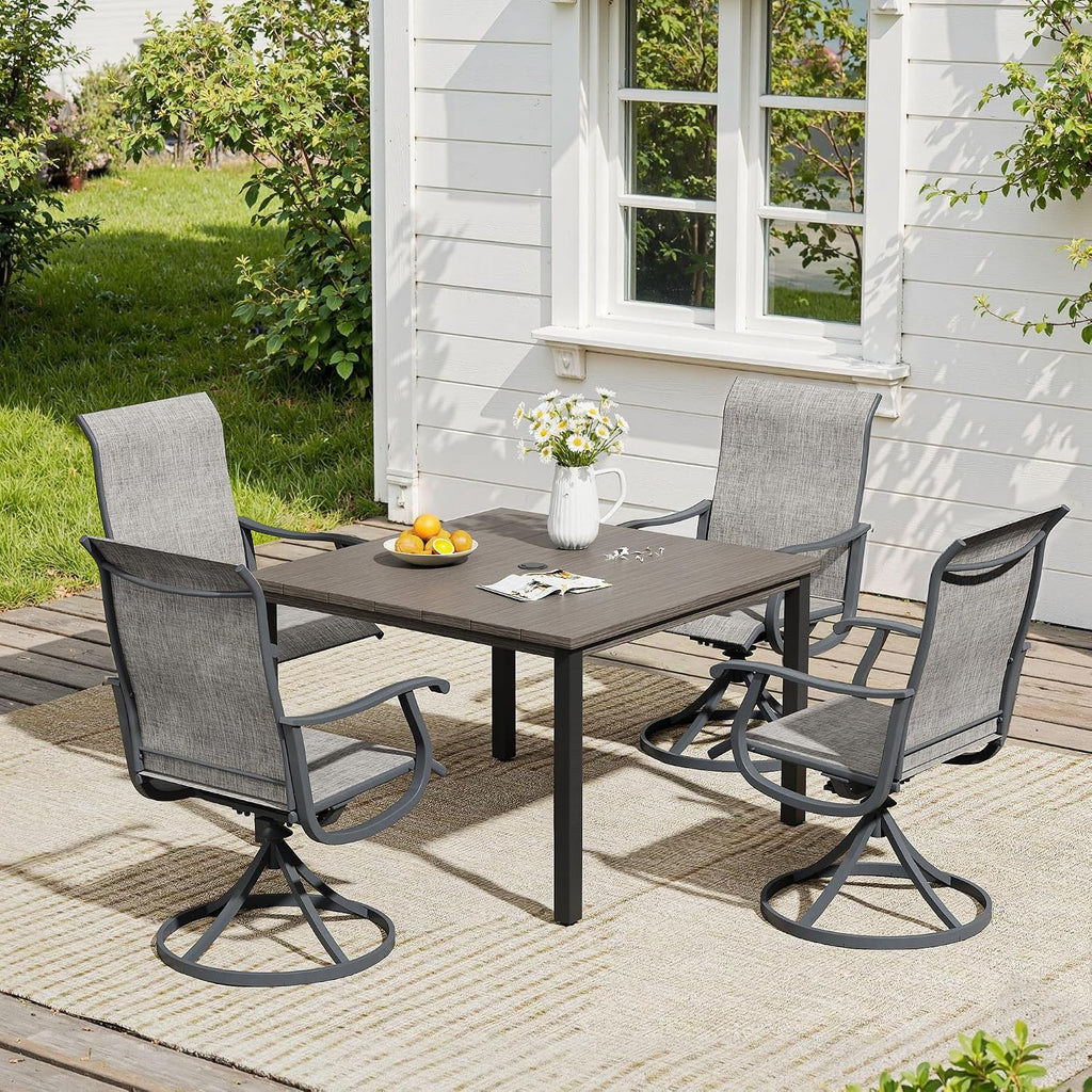VICLLAX 5 Pieces Patio Dining Set, Patio Furniture Set of 4 Patio Swivel Dining Chairs and Square Patio Table, Grey Chairs & Antique Grey Tabletop
