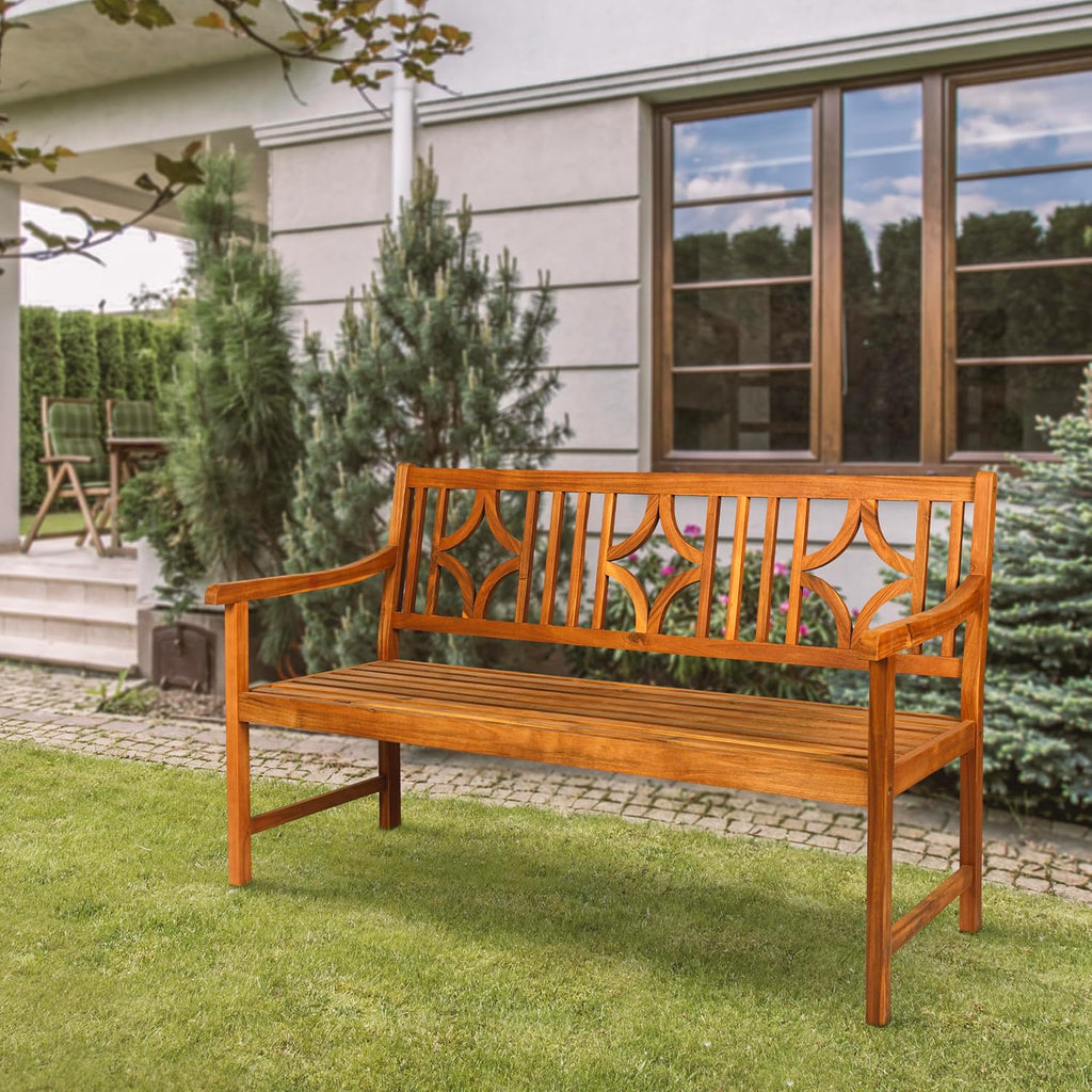 JONATHAN Y BNH100A Sloane 59.1' 3-Seat Ogee Diamond-Back 600-Lbs Support Acacia Wood Outdoor Garden Patio Bench for Garden, Lawn, Backyard, Pool, Deck, Beach, Firepit, Teak