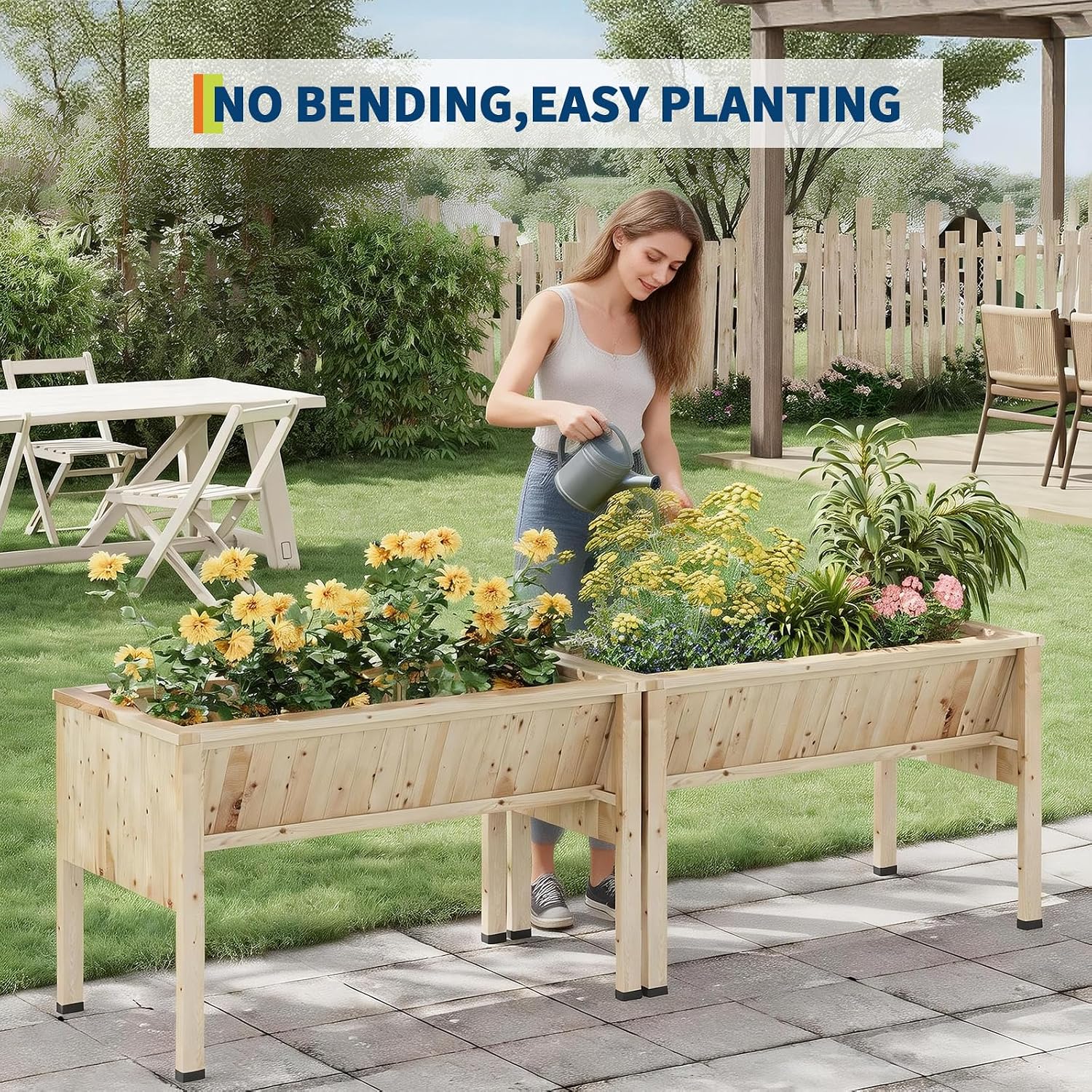 Garvee Large Raised Garden Bed (45x23x30 Inch) - Elevated Wood Planter Box with Storage Hooks & Locking Wheels - 13.7' Deep Outdoor Grow Box for Vegetables/Herbs w/Non-Woven Liner