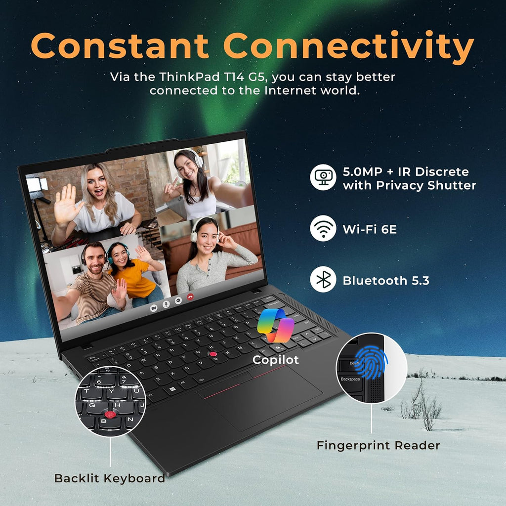 Lenovo ThinkPad T14 G5 14' WUXGA Laptop, Intel Ultra 7 165U, 16GB DDR5 RAM, 1.5TB Storage(512GB SSD+1TB Docking Station Set), Intel Graphics, Backlit Keyboard, Fingerprint, Wi-Fi 6E, Win 11 Pro, Black
