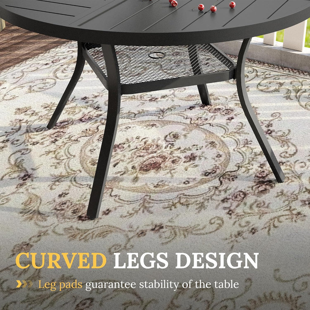 VICLLAX Round Patio Table with Adjustable Umbrella Hole for 4, All Weather Metal Outdoor Dining Table for Lawn Garden, 40.6' Outdoor Coffee Table, Black Tabletop